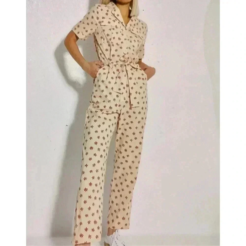 Glamorous Stone red Daisy tie waist button front jumpsuit US size 6 ￼ - Picture 2 of 12